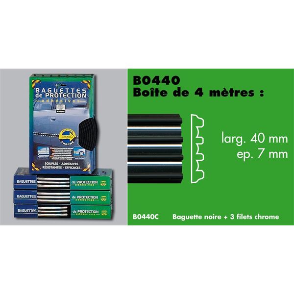 Baguette de protection adhésive noire + 3 filets chrome