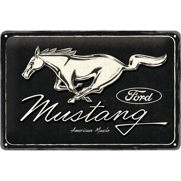 Plaque métal 20x30 cm Ford Mustang Horse Logo Black