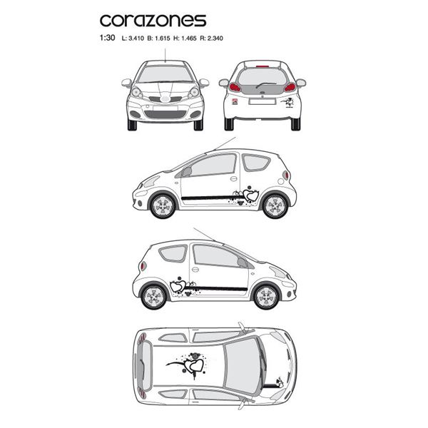 Adhésifs voiture coeurs noirs