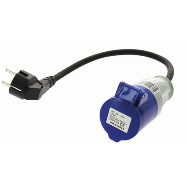 Adaptateur prise femelle CEE 17 - mâle Schuko avec cordon 28cm 220/ 16A Inovtech