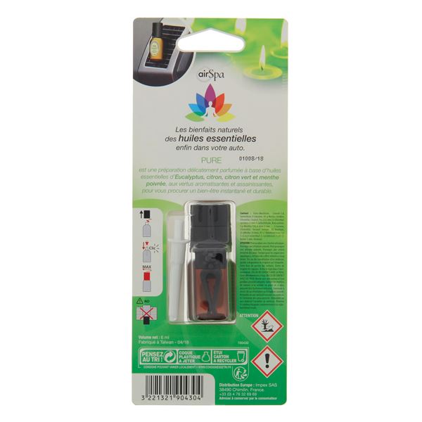 Désodorisant à base d'huiles essentielles mèche Air Spa senteur Pure