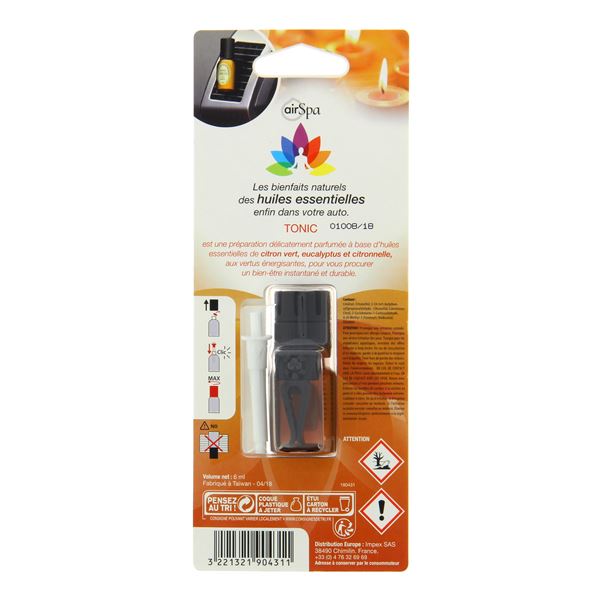 Désodorisant à base d'huiles essentielles mèche Air Spa senteur Tonic