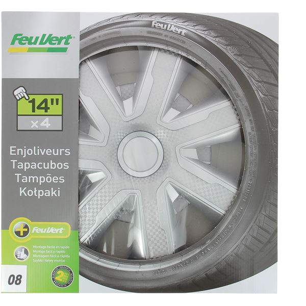 4 enjoliveurs Livorno carbon silver 14 pouces Feu Vert 08