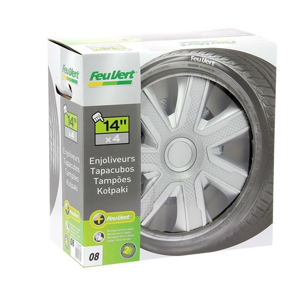 4 enjoliveurs Livorno carbon silver 14 pouces Feu Vert 08