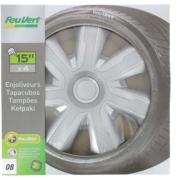 4 enjoliveurs Livorno carbon silver 15 pouces Feu Vert 08