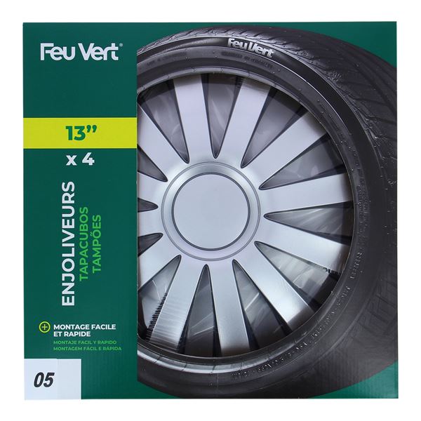 4 enjoliveurs  Spyder Argent 13 pouces Feu Vert 05