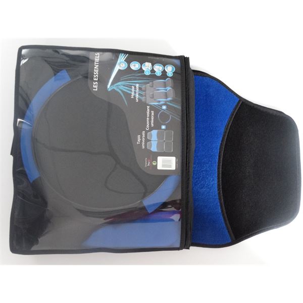 Pack tapis moquette 4 pièces + housse universelle + couvre volant BLEU