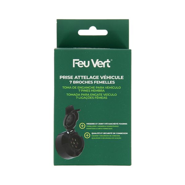 Prise attelage femelle plastique 7 broches FEU VERT
