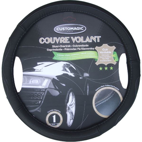 Couvre volant cuir gris Premium