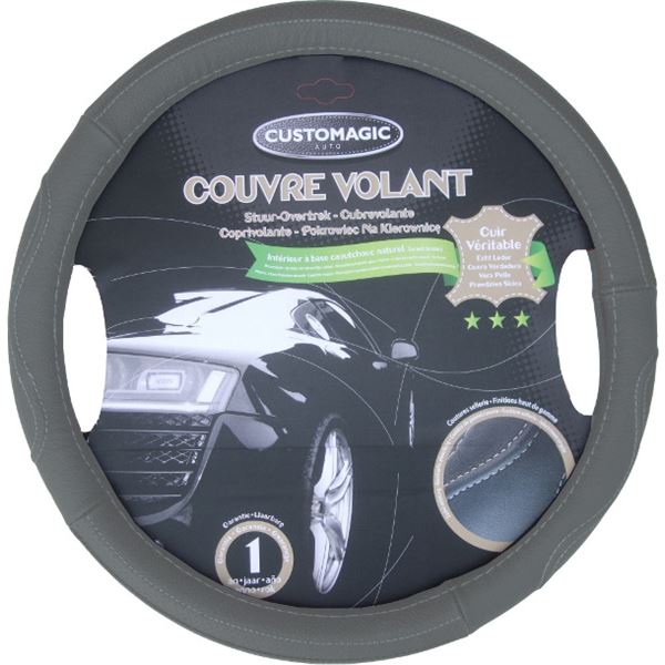 Couvre volant cuir gris Chrome