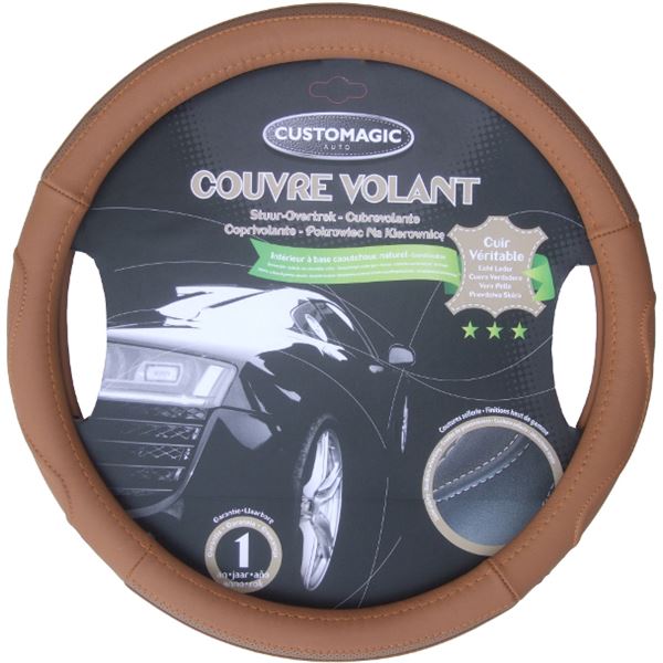Couvre volant cuir beige Tobago