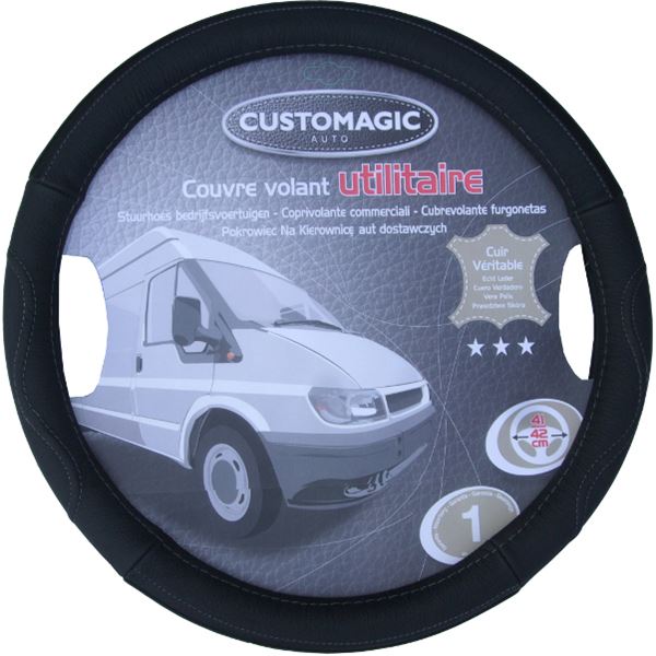 Couvre volant pour utilitaire en cuir gris premium