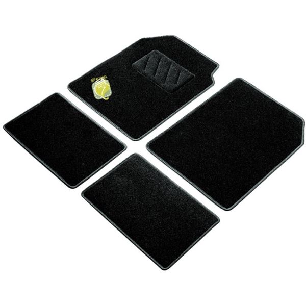 Jeu de 4 tapis moquette universels noir avec broderie Spring