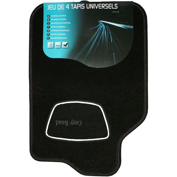 Jeu de 4 tapis moquette universel Cosy Road noir/gris