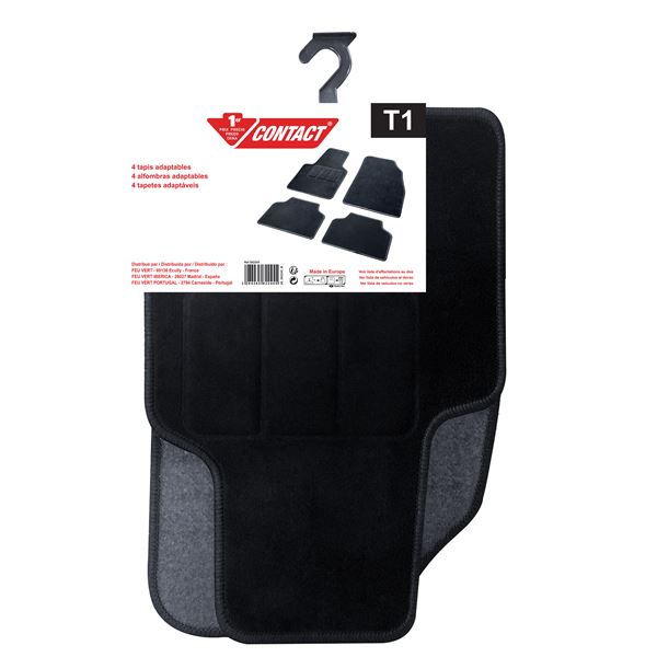 4 tapis semi sur-mesure moquette noire T1 CONTACT