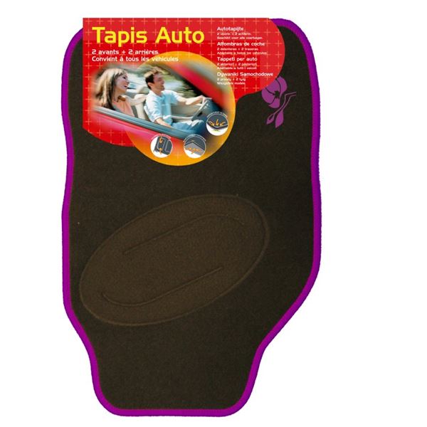 Jeu de 4 tapis noir avec broderie magnolia violet