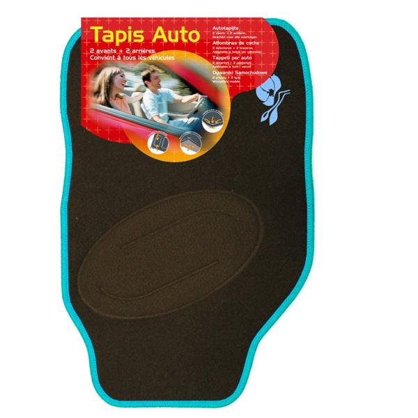 Jeu de 4 tapis noir avec broderie magnolia bleu