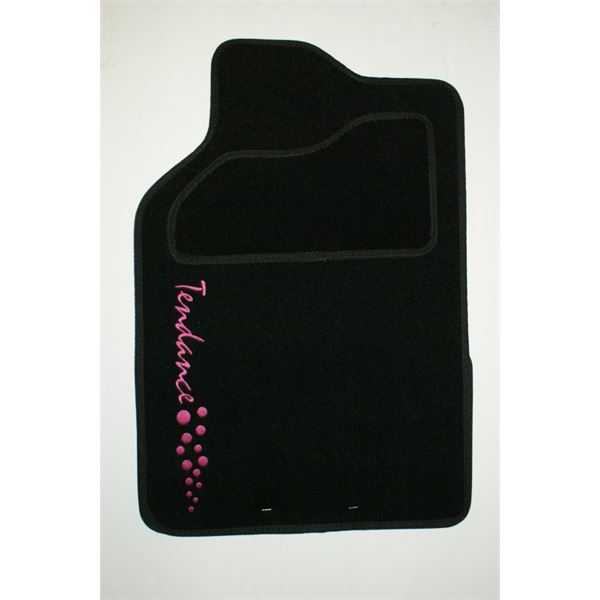 Jeu de 4 tapis moquette universel noir avec broderie Tendance Rose