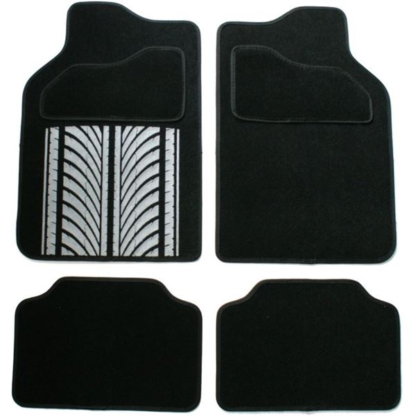 Jeu de 4 tapis moquette universel, motif Pneu floqué