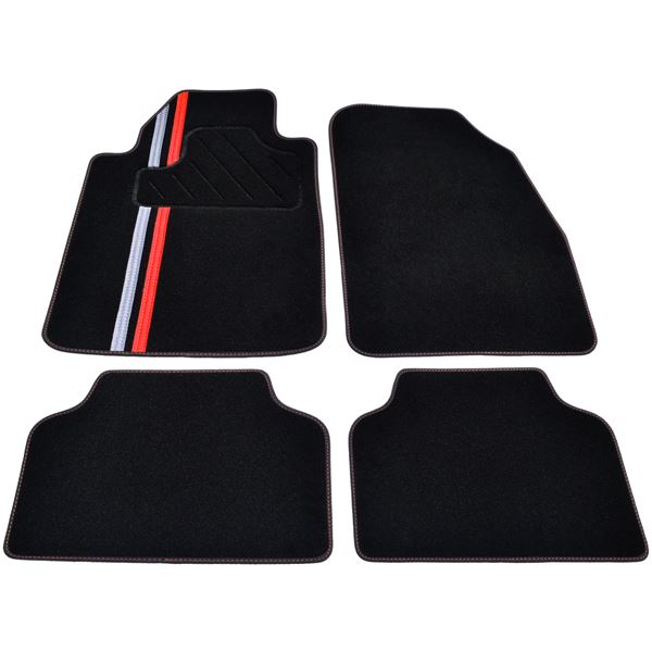 4 tapis moquette universels 2 bandes rouge