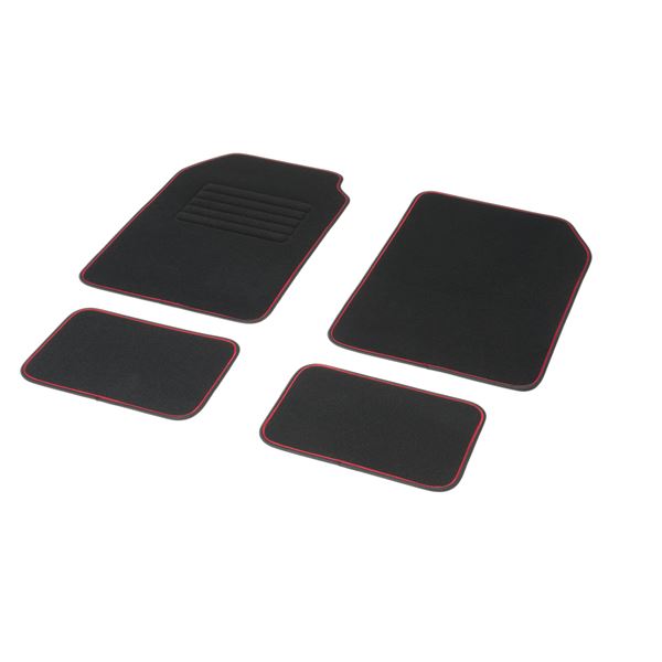4 tapis moquette universels bicolore Noir/Rouge