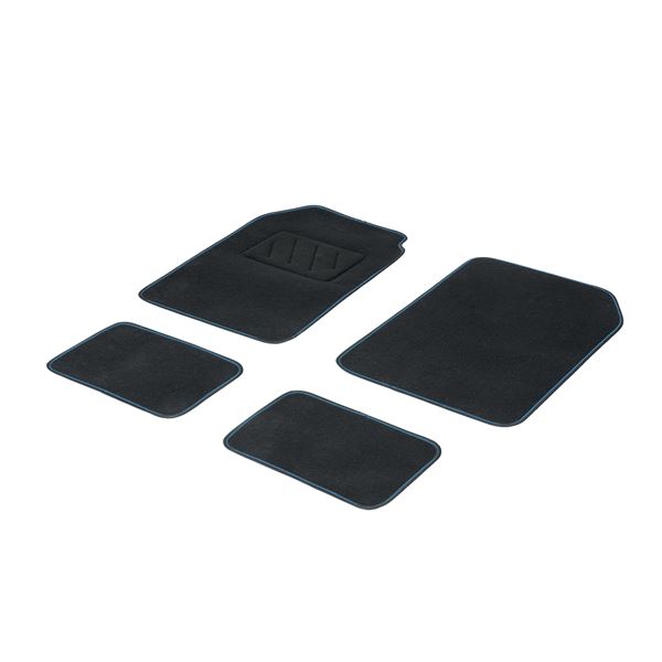 4 tapis de voiture moquette universels ganse bicolore turquoise