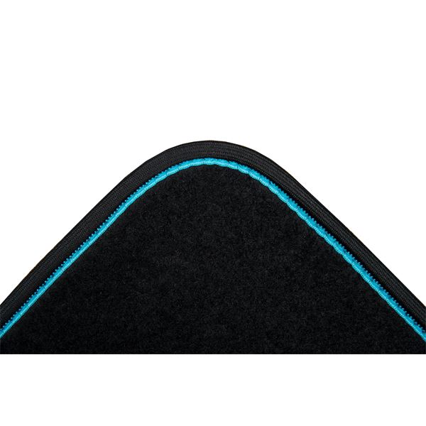 4 tapis de voiture moquette universels ganse bicolore turquoise