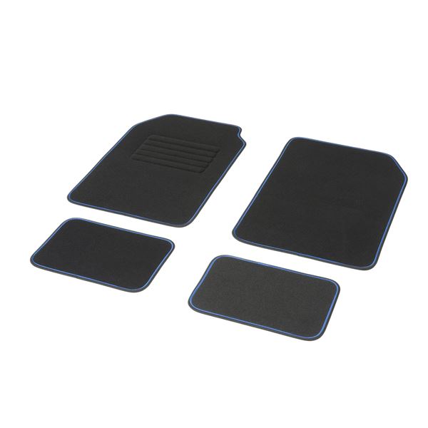 4 tapis de voiture moquette universels ganse bicolore bleu