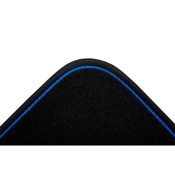 4 tapis de voiture moquette universels ganse bicolore bleu