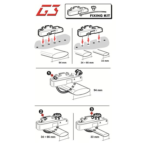 Kit de fixation des coffres G3 HYDRA pour barres de toit larges