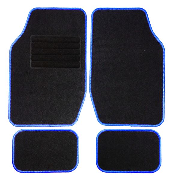 4 tapis de voiture moquette universels ganse bleu