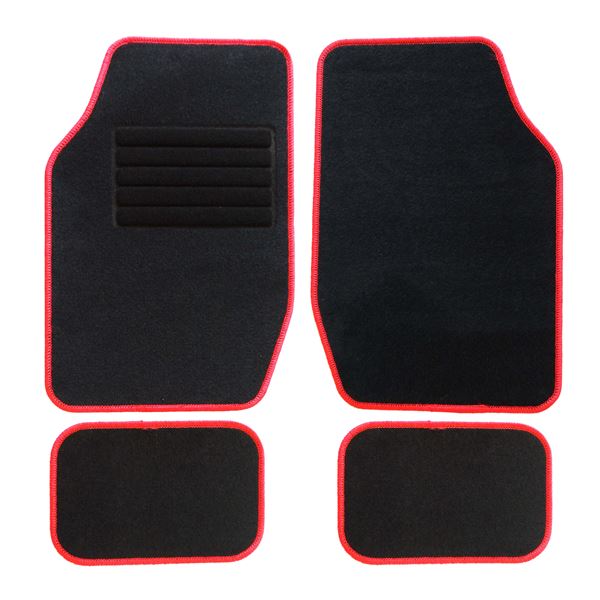 4 tapis de voiture moquette universels ganse rouge