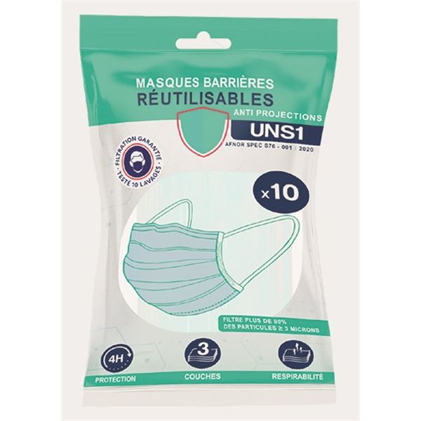10 MASQUES BARRIERES ANTI-PROJECTIONS LAVABLES 10 FOIS