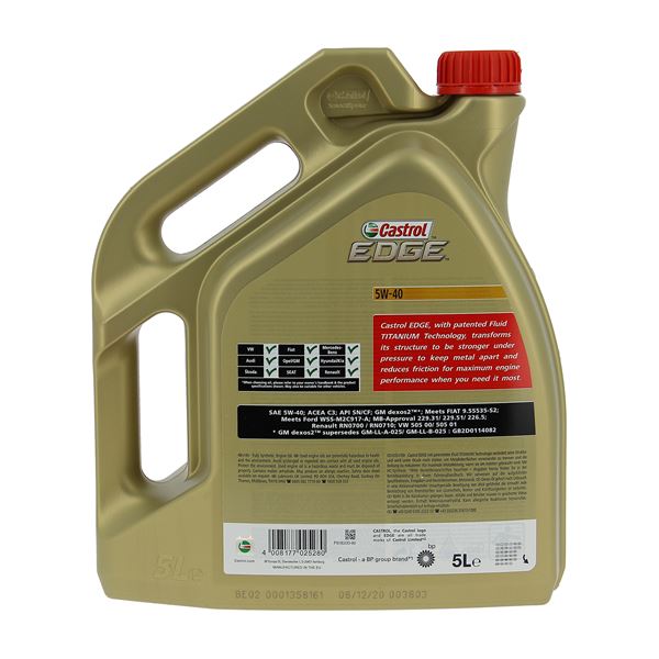 Huile moteur CASTROL Edge C3 Essence/Diesel 5W40 5L