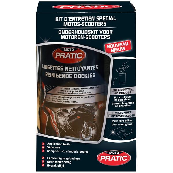 Pot 40 lingettes et 1 microfibre Motopratic