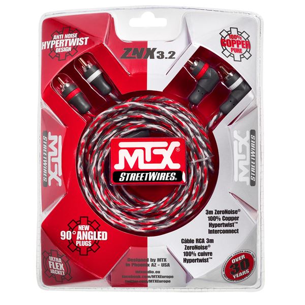 Câble RCA stéréo 3m 100% cuivre MTX ZNX3.2