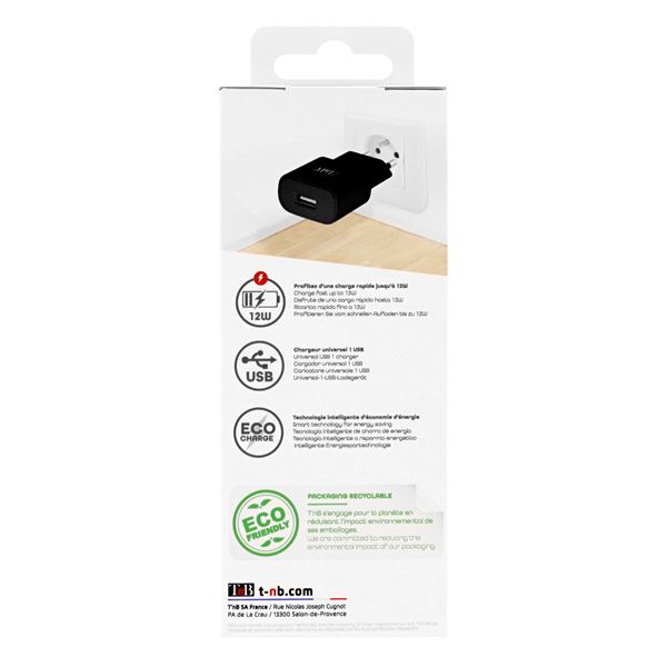 Chargeur secteur 1 USB 2.4 A T'nb