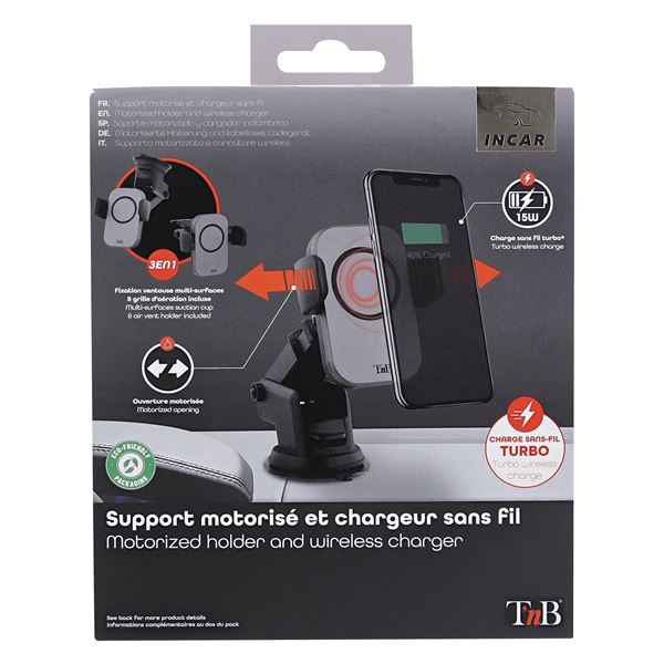 Support charge à induction 15W mâchoire ventouse et grille d'aération premium