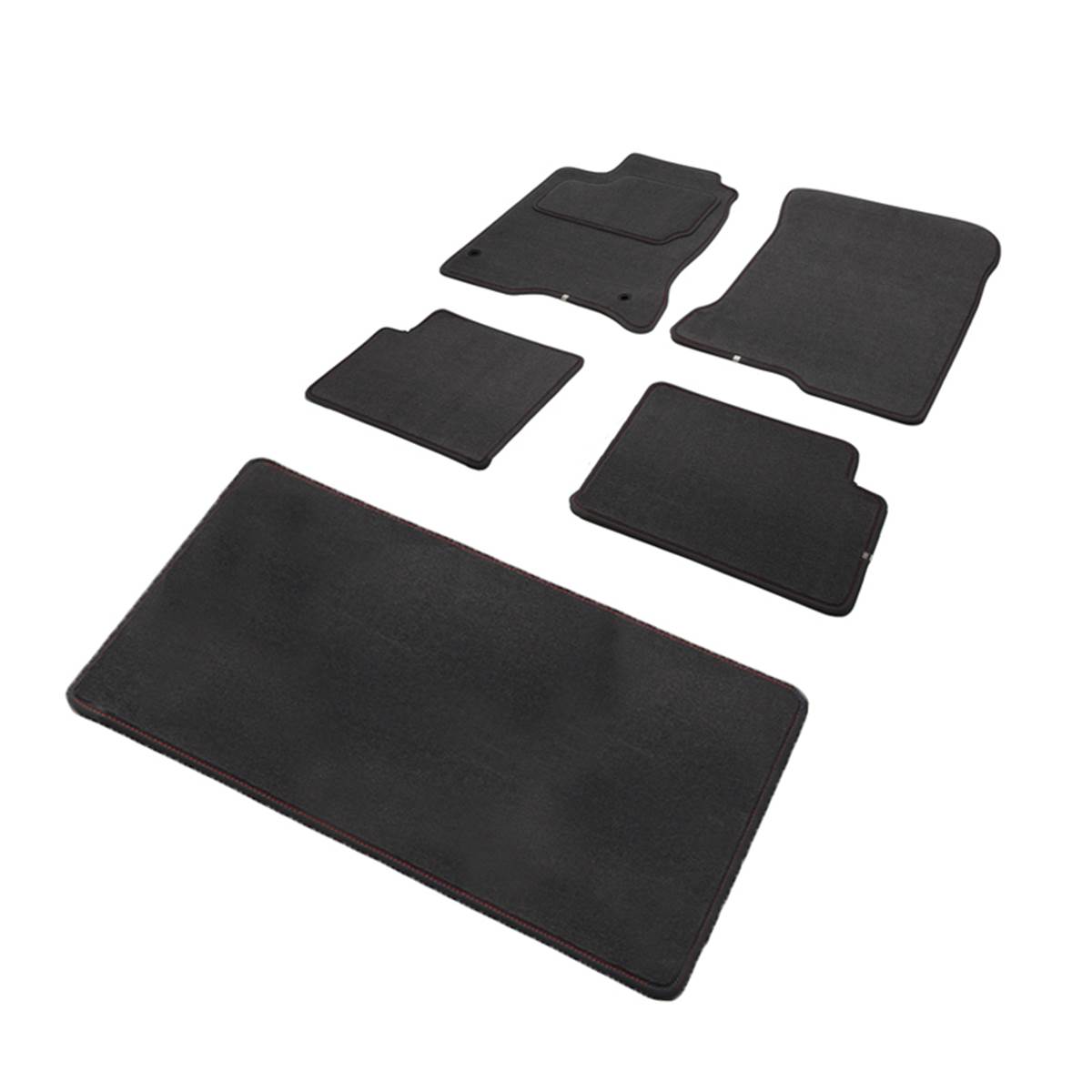 Jeu Complet De Tapis Et Tapis De Coffre Sur Mesure Qualité Carat Surpiqures Rouges