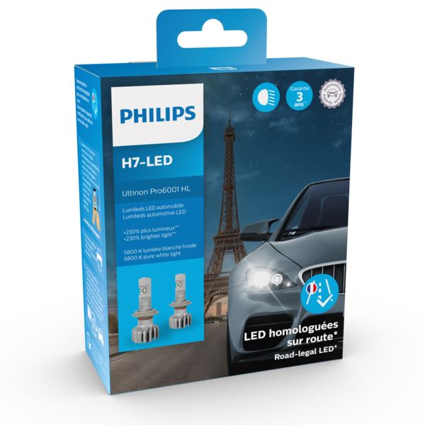 2 ampoules LED H7 Philips Ultinon Pro6001 HL (homologuées)