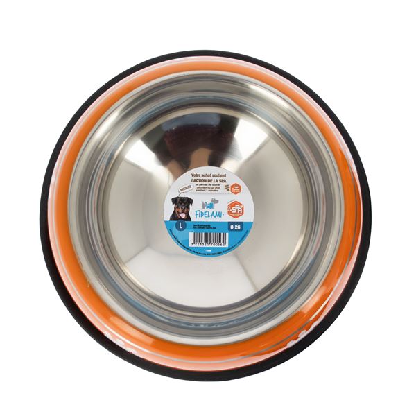 Gamelle inox avec jonc pvc anti-dérapant taille L