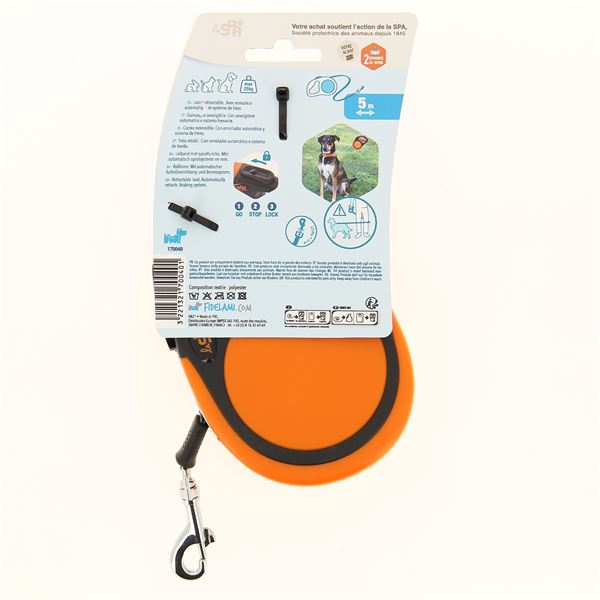 Laisse rétractable pour chien 5m orange