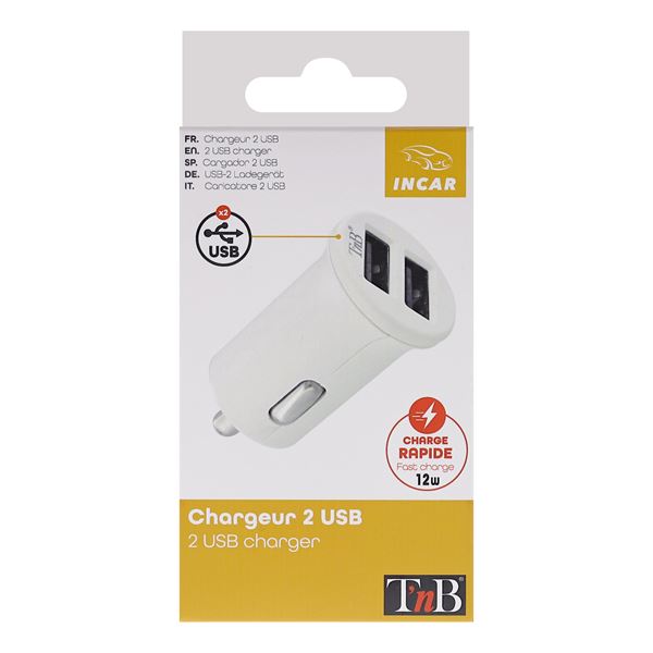 Chargeur allume-cigares double USB 2.4A - blanc TNB