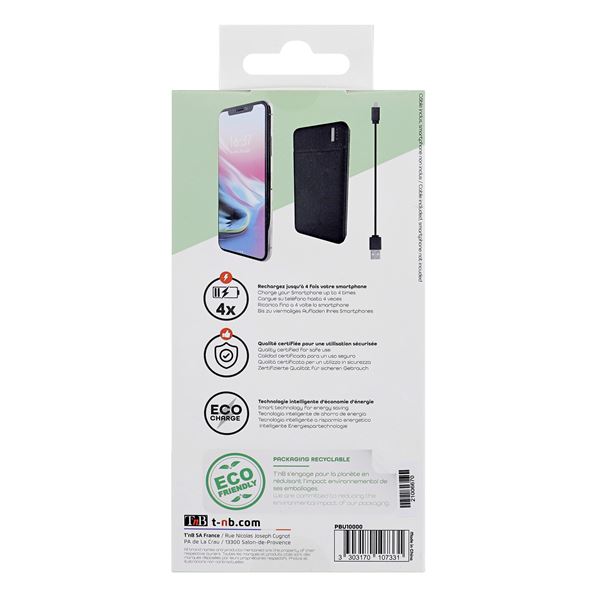 Batterie de secours 10 000mAh - noir