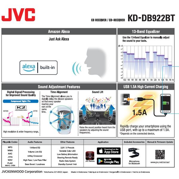 Autoradio Bluetooth DAB+ KD-DB922BT JVC