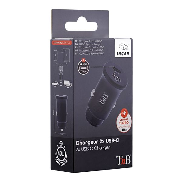 Chargeur allume-cigares 2 USB-C 40W T'nB