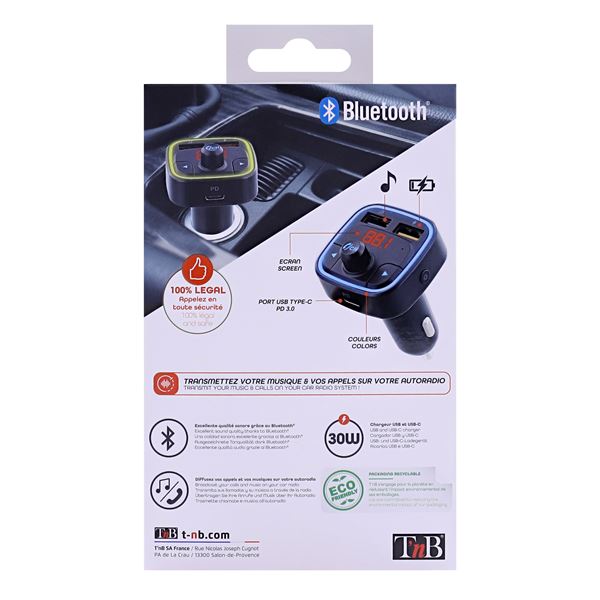 Transmetteur FM Bluetooth 5.0 kit mains libres et charge rapide T'nB