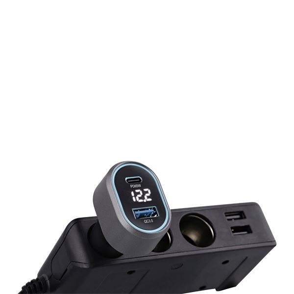 Chargeur allume-cigares 1 USB et 1 USB-C QC et PD 83W