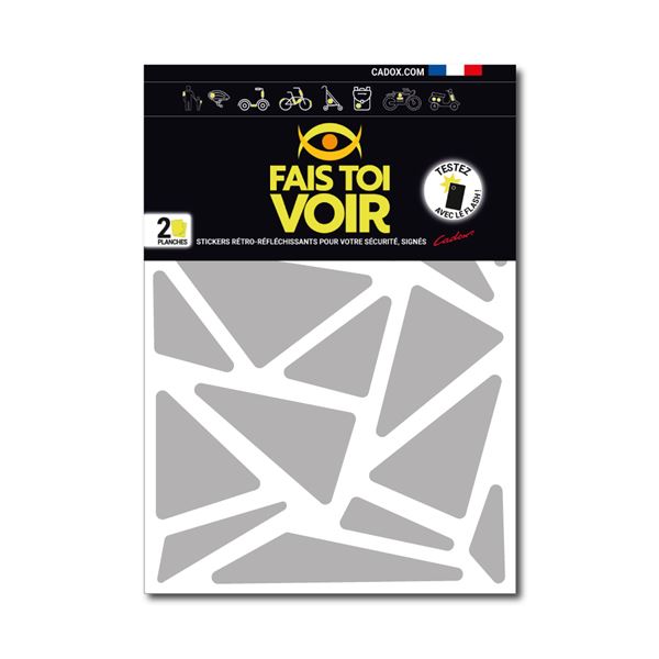 Stickers rétro réfléchissants triangles blanc Fais Toi Voir x2 planches
