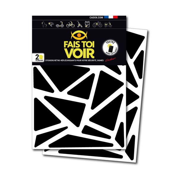 Stickers rétro réfléchissants triangles noir Fais Toi Voir x2 planches